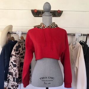 Forever 21 Cropped Leopard Pattern Hoodie Women Size Small